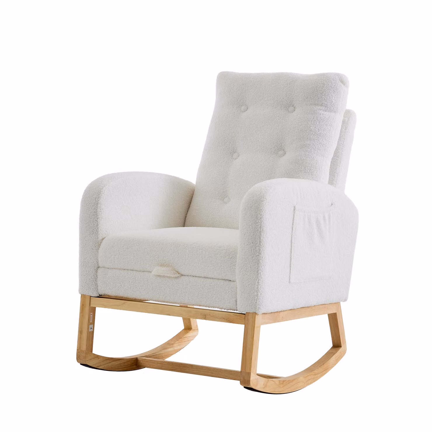 Aosom UK ModernLuxe Rocking Chair with White Teddy Bouclé Fabric Upholstery and Side Pocket, W/D/H: 121.5 x 66.5 x 102 cm – 2