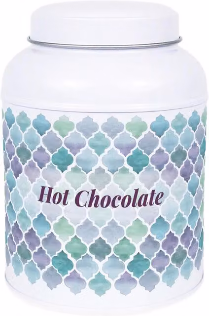 Purely Home Arabesque Tile Hot Chocolate Coffee Canister with Small Domed Lid in White and Multicolour Metal
