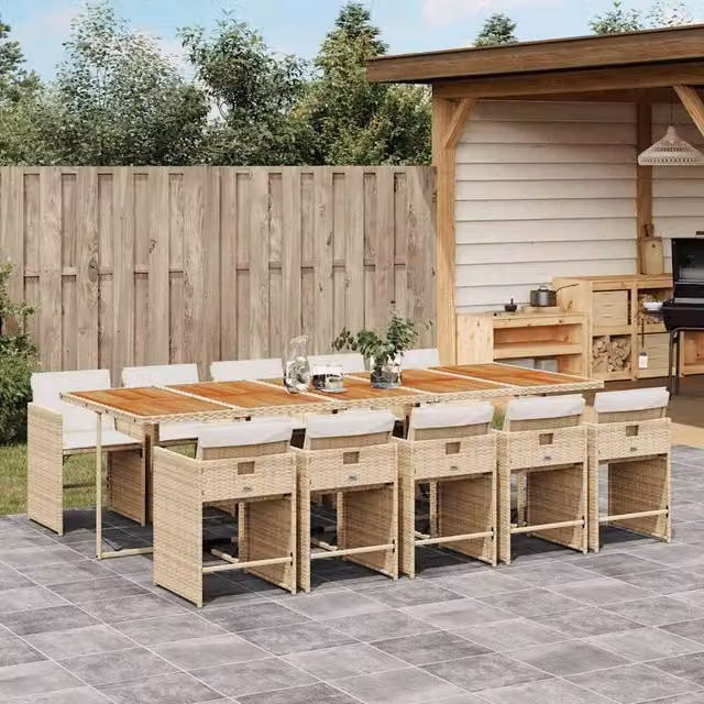 Berkfield Home 11 Piece Modern Garden Dining Set with Beige Cushions and Acacia Wood Frame