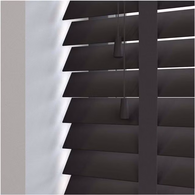 NewEdgeBlinds 50mm Real Wood Venetian Blind with Tapes, Black, W: 200 cm, H: 120 cm
