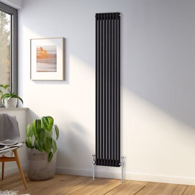 Right Radiators Traditional Black Double Column Vertical Radiator, H 180 cm x W 38 cm