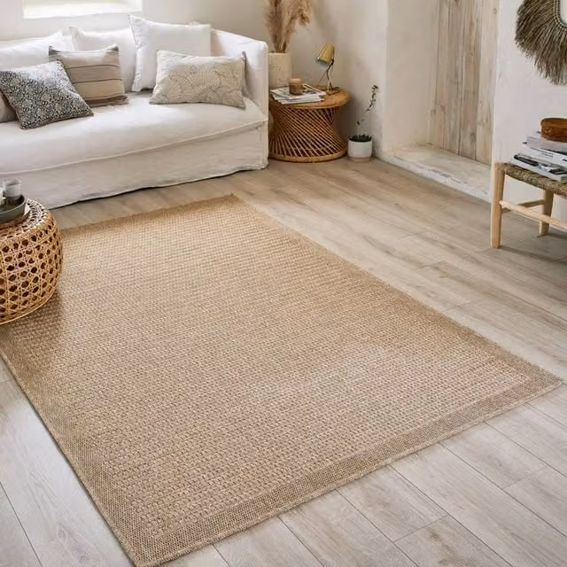 sweeek Beige Indoor/Outdoor Jute Hessian Effect Rug, W/D: 120 x 160 cm – 1
