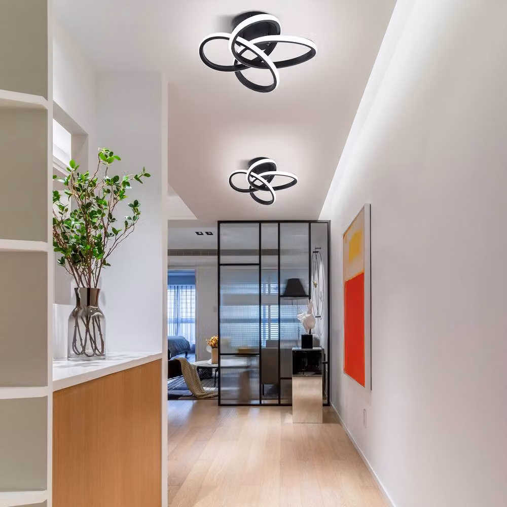 NIVOR Black Geometric LED Flush Mount Ceiling Light with Cool White Glow, Diameter: 31 cm – 3