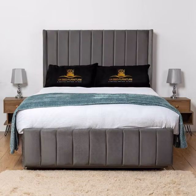 UK Bed Furniture Arizona Wingback Divan Bed Base with 54 Inch Headboard in Anthracite Grey, Size: 200 x 200 cm