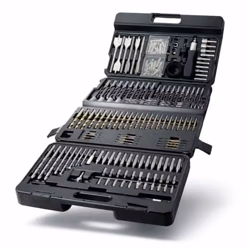 Lumberjack 205 Piece HSS Drill and Screwdriver Bit Set with Case, Black