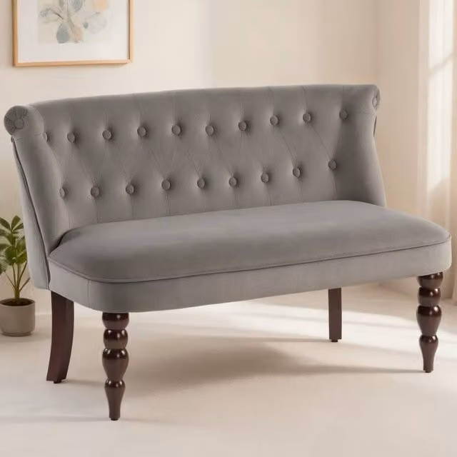 ERGOVEXA Velvet 2 Seater Sofa in Grey with Solid Wood Frame, W: 120 cm, D: 78 cm, H: 67 cm – 1