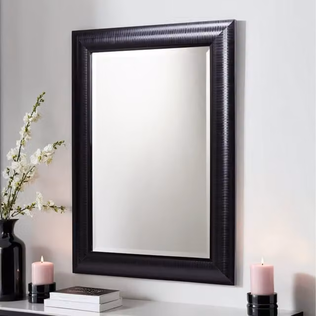Yearn Modern Rectangular Black Framed Wall Mirror, Width: 62 cm