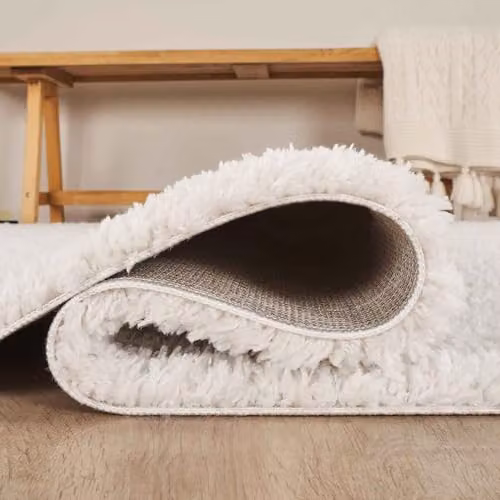 Desire Rugs Plain Modern Machine Woven Shaggy Area Rug, Beige/White, W/D: 120 x 120 cm – 4