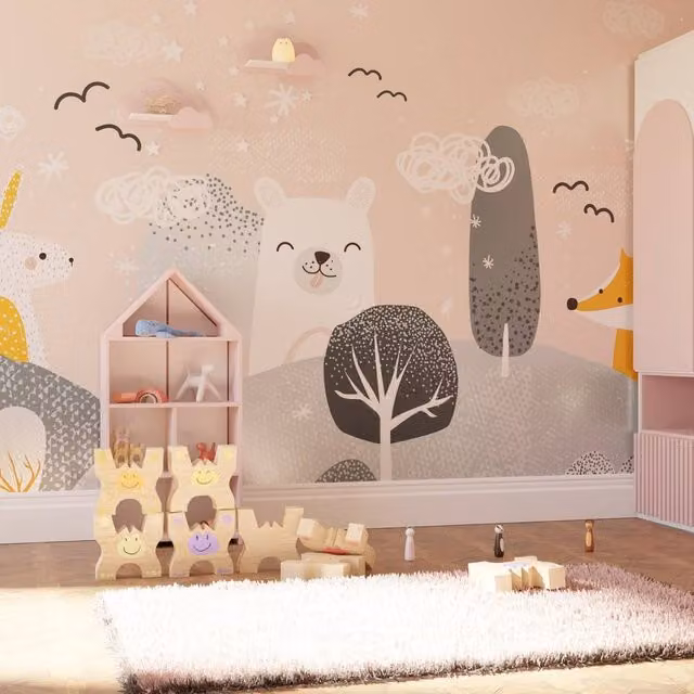 Superfresco Easy Scandi Animals Pink and Blue Wall Mural, W: 300 cm, H: 280 cm