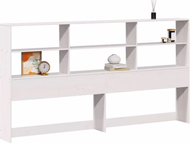 Berkfield Home White Solid Wood Pine Headboard with Integrated Nightstands and Shelving, 180 cm – 1