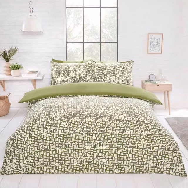 Rapport Home Pebble Microfibre Reversible Duvet Cover Set, Green and Blue, W: 180 cm, H: 200 cm