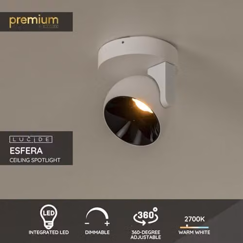 Lucide Esfera Dimmable LED Ceiling Spotlight in White – 2