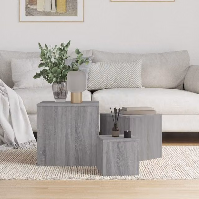 Berkfield Home Set of 3 Grey Sonoma Nesting Side Tables in MDF – 1