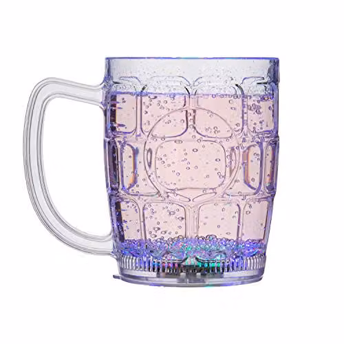 UltraByEasyPeasyStore LED Flashing Plastic Beer Mugs with Handles, Multicolour Transparent Tumblers, Pack of 1 – 2