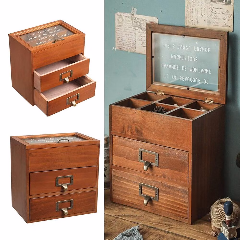 KORVIXA Large Wood Jewellery Box Storage Drawer Cabinet in Brown, Width: 90 cm – 3