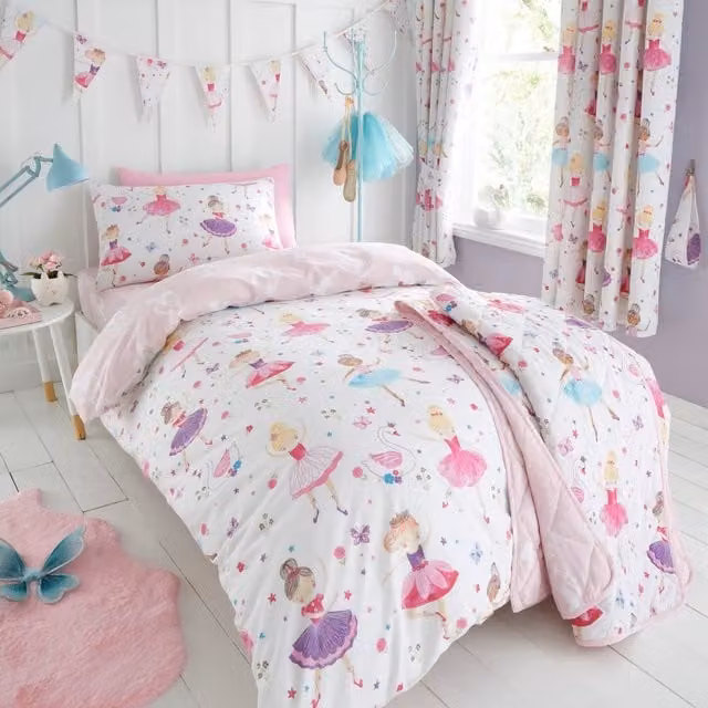 Happy Linen Company Isabella Kids Reversible Duvet Cover and Pillowcase Set, Pink, Duvet Cover: 120 x 150 cm, Pillowcase: 40 x 60 cm