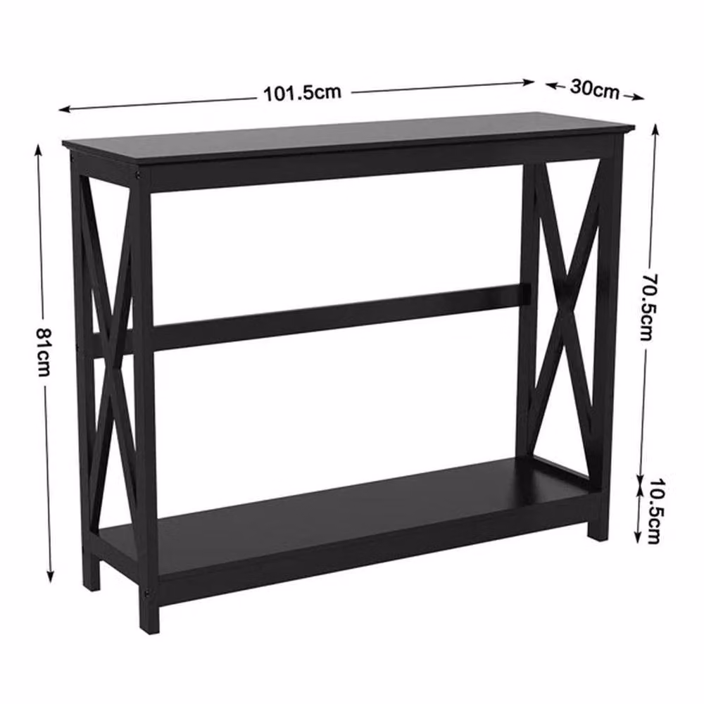 Kelvenix Black 2-Tier X-Frame Console Table – 2