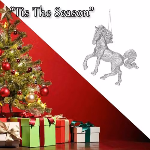 VFM e-Store Silver Glitter Unicorn Hanging Christmas Tree Ornament, 13 cm – 6