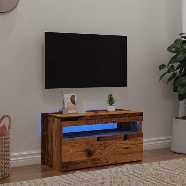 Berkfield Home Modern TV Cabinet with LED Lights in Old Wood Brown, W/D/H: 75 x 35 x 40 cm