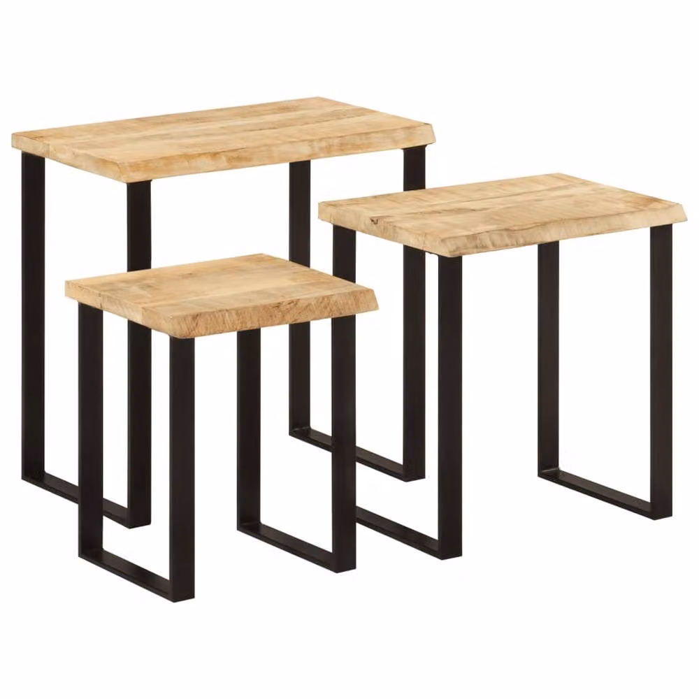 Berkfield Home Nesting Tables, 3 Piece Set, Brown Solid Mango Wood with Live Edge – 2