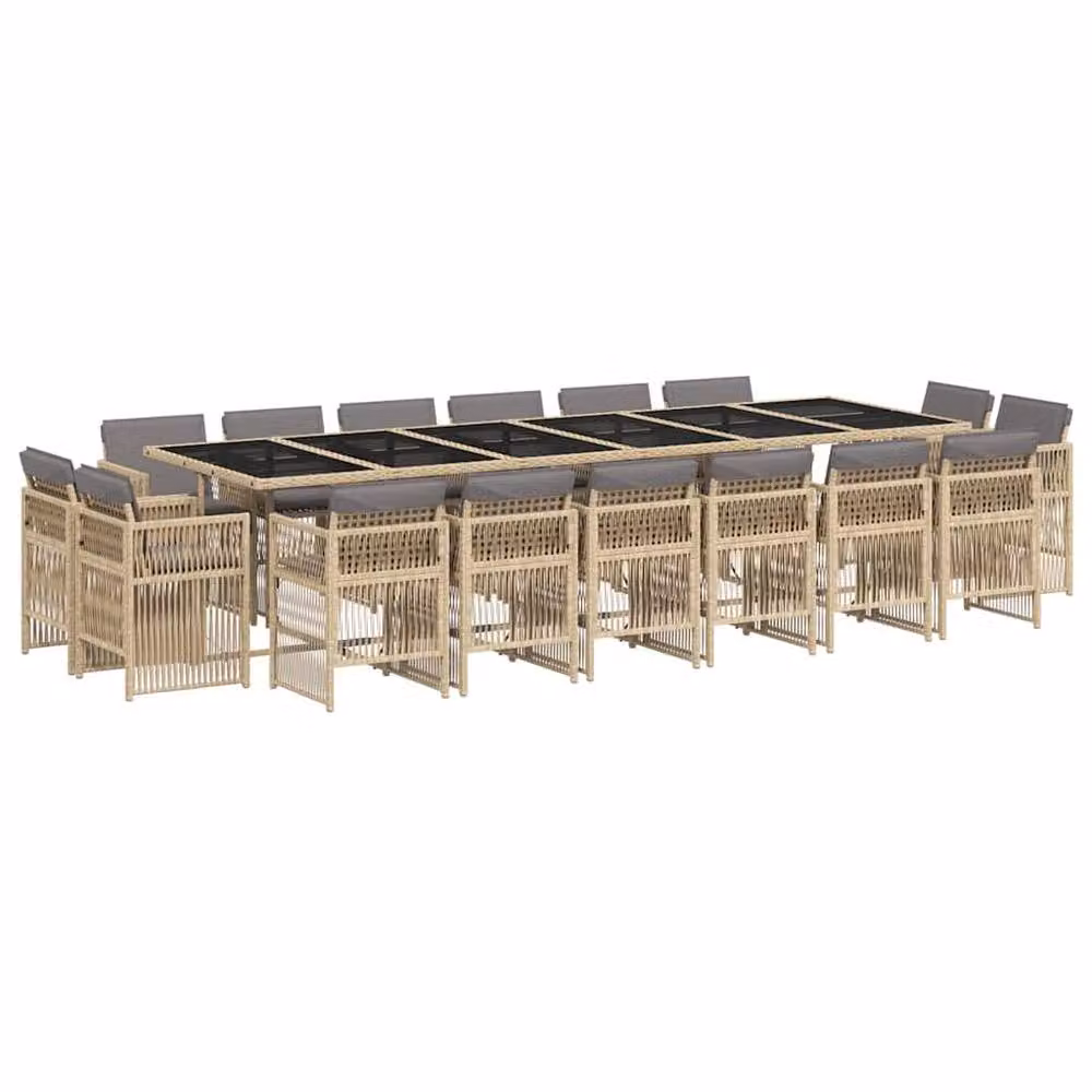 Berkfield Home 17 Piece Modern Poly Rattan Garden Dining Set with Beige Cushions and Glass Tabletop – 2