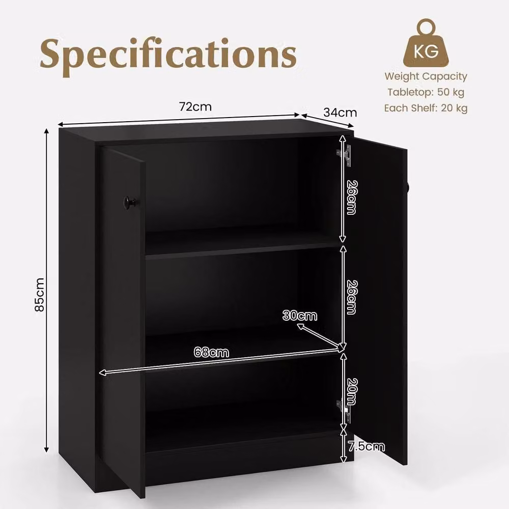 Costway Modern 2-Door Buffet Storage Cabinet with 3 Shelves in Black Matt – 2