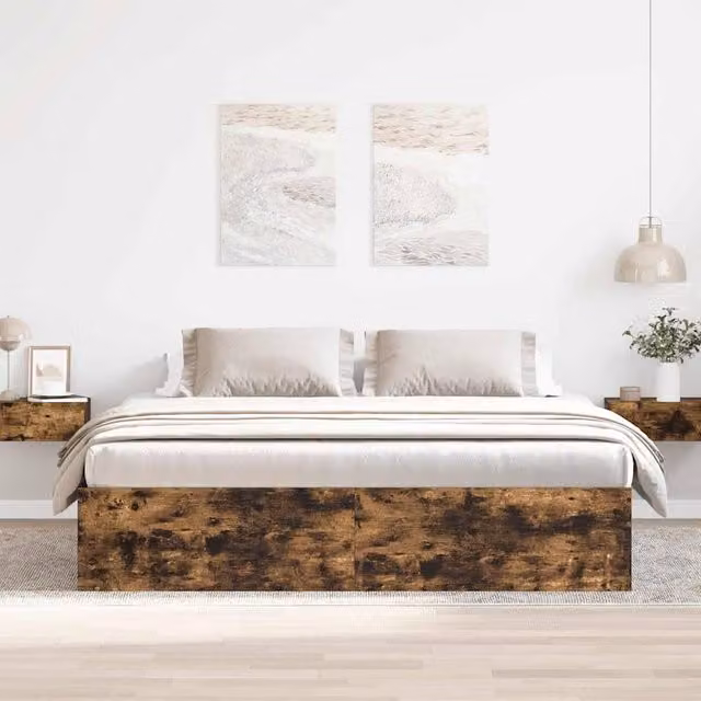 Berkfield Home Modern Super King Size Bed Frame in Smoked Oak Brown W/D/H: 180 x 203 x 35 cm
