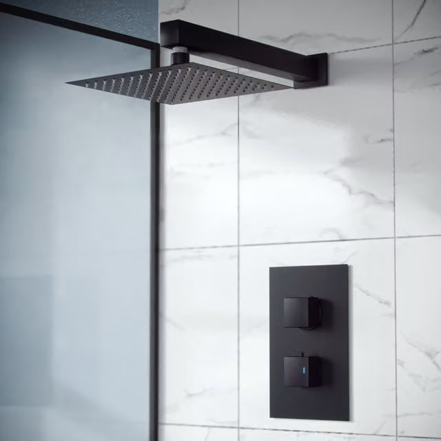 Nes Home Matte Black Concealed Thermostatic Square Rainfall Shower Mixer Set, 250mm – 1