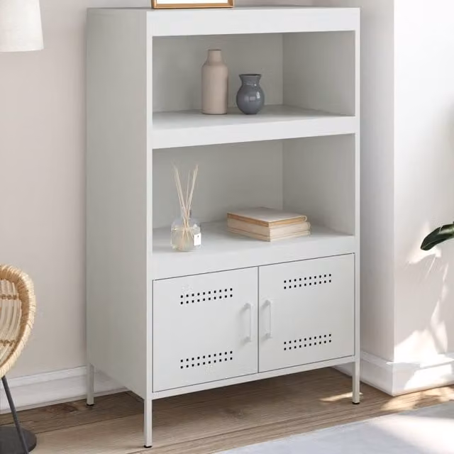 Berkfield Home Industrial White Steel Highboard with Hinged Doors and Internal Shelves W/D/H: 68 x 39 x 113 cm
