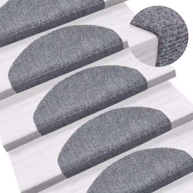 Berkfield Home Self-adhesive Needle Punch Stair Mats, Light Grey, W/D/H: 65 x 21 x 4 cm – 1