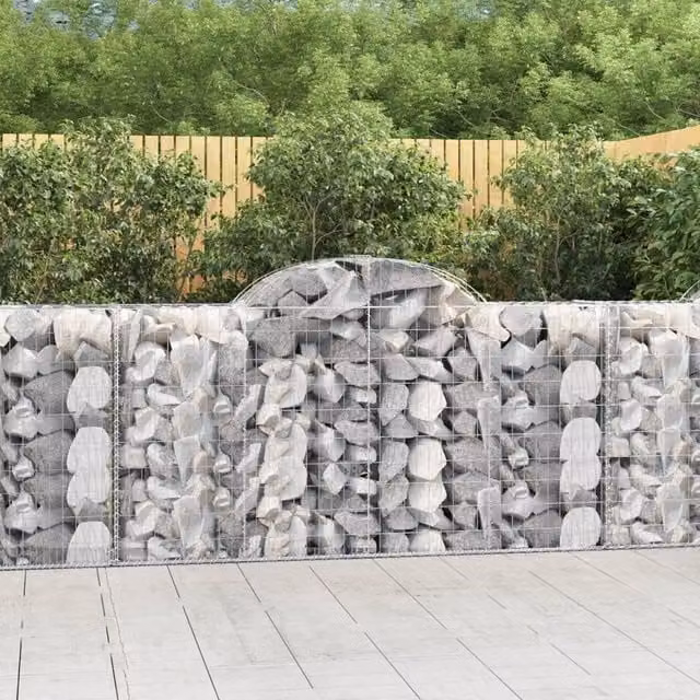 Berkfield Home Arched Gabion Baskets, 2 Piece Set, Silver Galvanised Steel, W: 200 cm, D: 50 cm, H: 100-120 cm