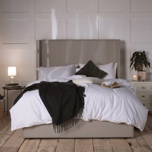 Snuggle Beds Noelle Stone Grey Upholstered Storage Ottoman Bed Frame, Super King, W/D/H: 200 x 140 x 204 cm