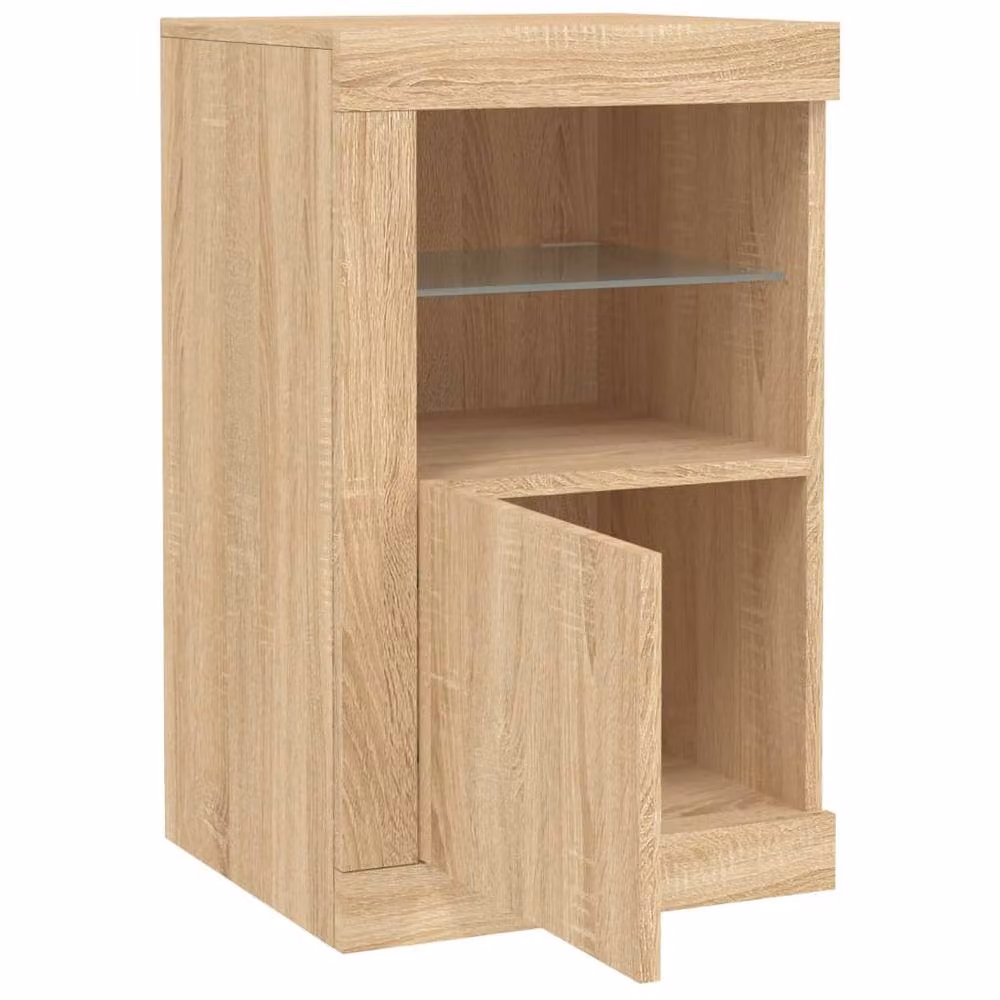 Berkfield Home Side Cabinets with LED Lights, 2 Piece Set in Sonoma Oak Light Brown, W/D/H: 41 x 37 x 67 cm – 4