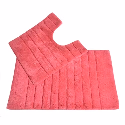 Allure Bath Fashions 2 Piece Ribbed Cotton Bath and Pedestal Mat Set in Pink – 1