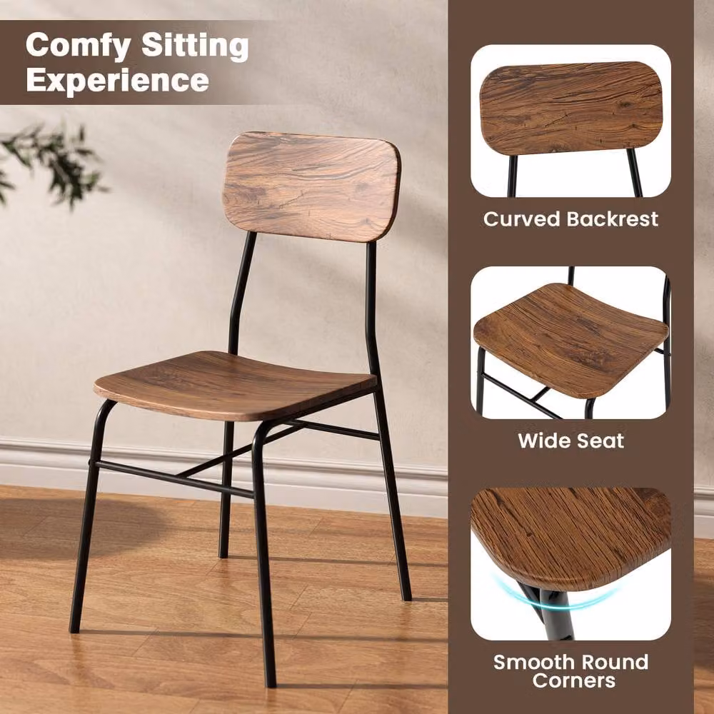 Gymax 5-Piece Industrial Dining Set with Rectangular Wood Table and 4 Chairs in Brown – 3