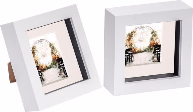 Nicola Spring Single Square 3D Box Photo Frame, White/Yellow, W/D/H: 10.16 x 10.16 x 10.16 cm