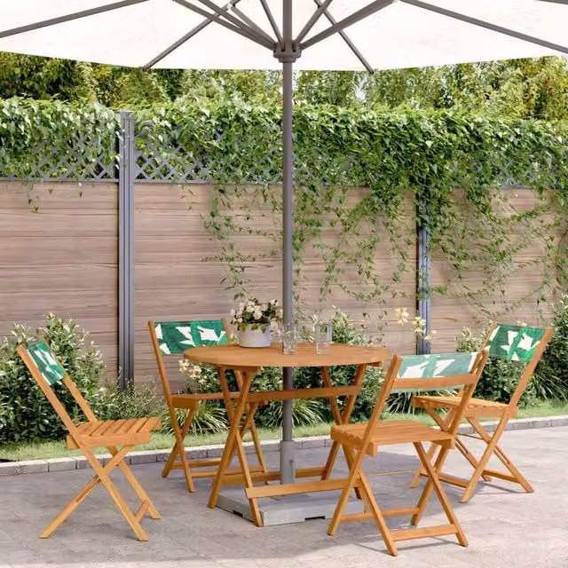 Berkfield Home 5 Piece Garden Dining Set in Green Acacia Wood with Floral Pattern Fabric