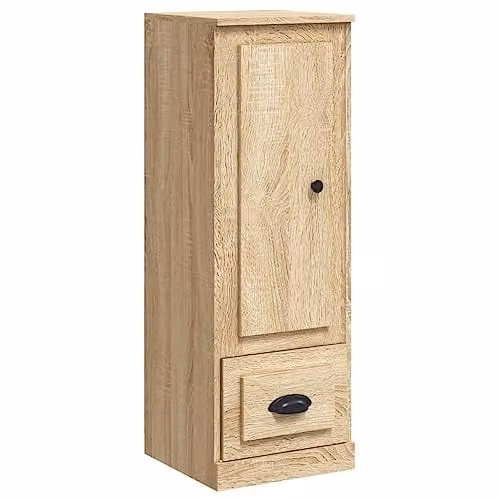 vidaXL Modern Highboard in Brown Oak with Hinged Doors and Drawers, W/D/H: 36 x 35.5 x 103.5 cm