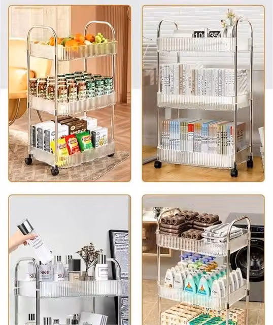Nordara 3 Tier Acrylic Rolling Storage Trolley in Transparent Clear