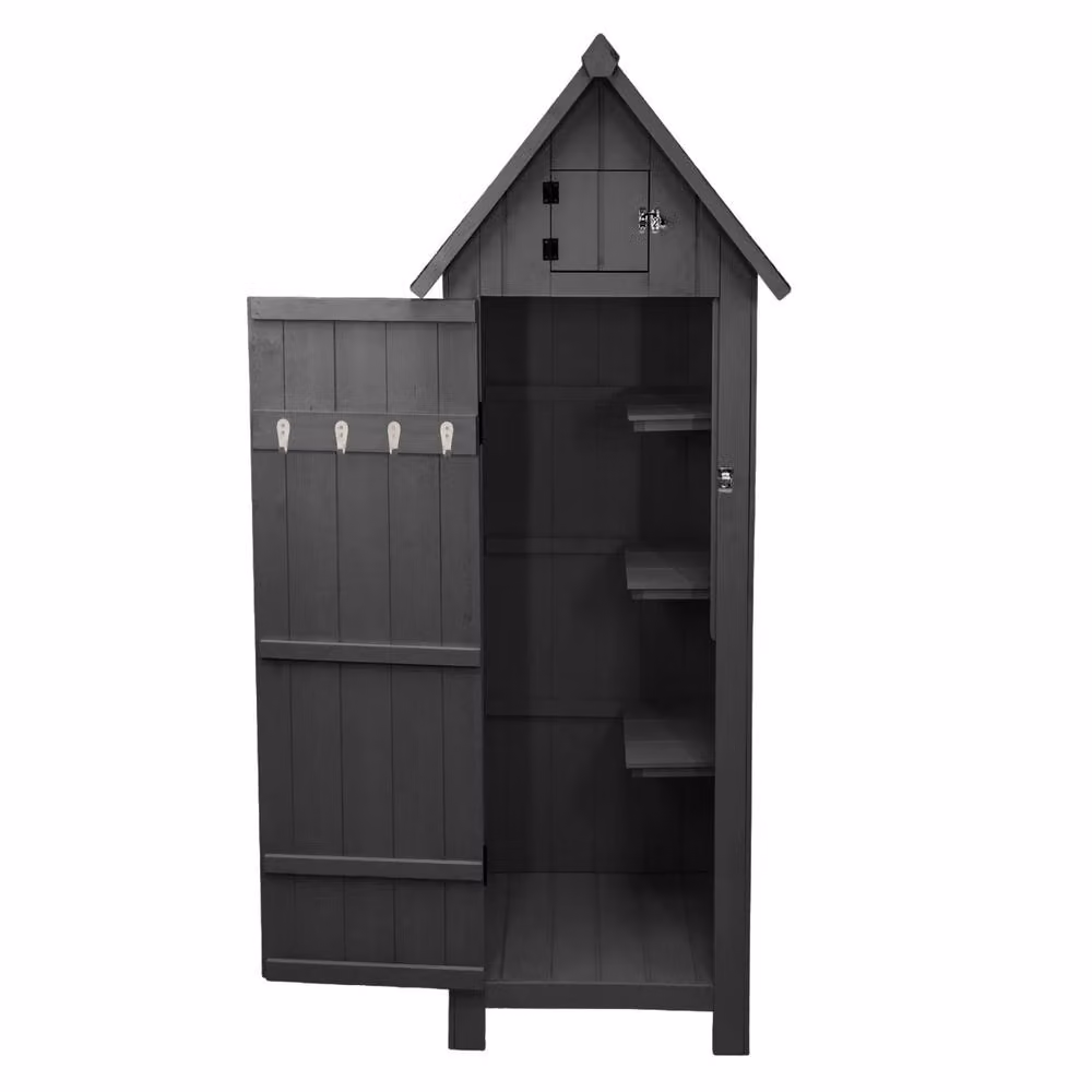 Monstershop Grey Wooden Tall Cabinet with Single Door and Shelving, W/D/H: 66.0 x 46.0 x 178.0 cm – 3