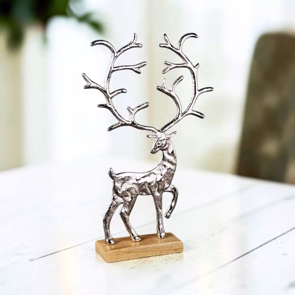 Four Candle Silver Metal Reindeer Christmas Tabletop Decoration, Height: 31 cm – 2