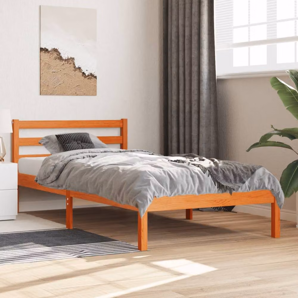 Berkfield Home Beautiful Single Bed Frame in Waxed Brown Pine, W/D/H: 190 x 90 x 69.5 cm – 2