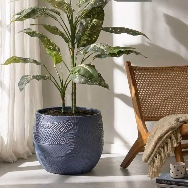 Wyld and Coco Grey Fibre Clay Leaf Pattern Planter Tub, 47 cm – 1