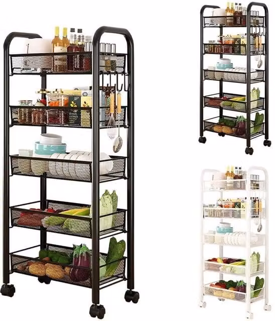 VOGREX 5-Tier Small Rolling Utility Cart on Wheels in Black