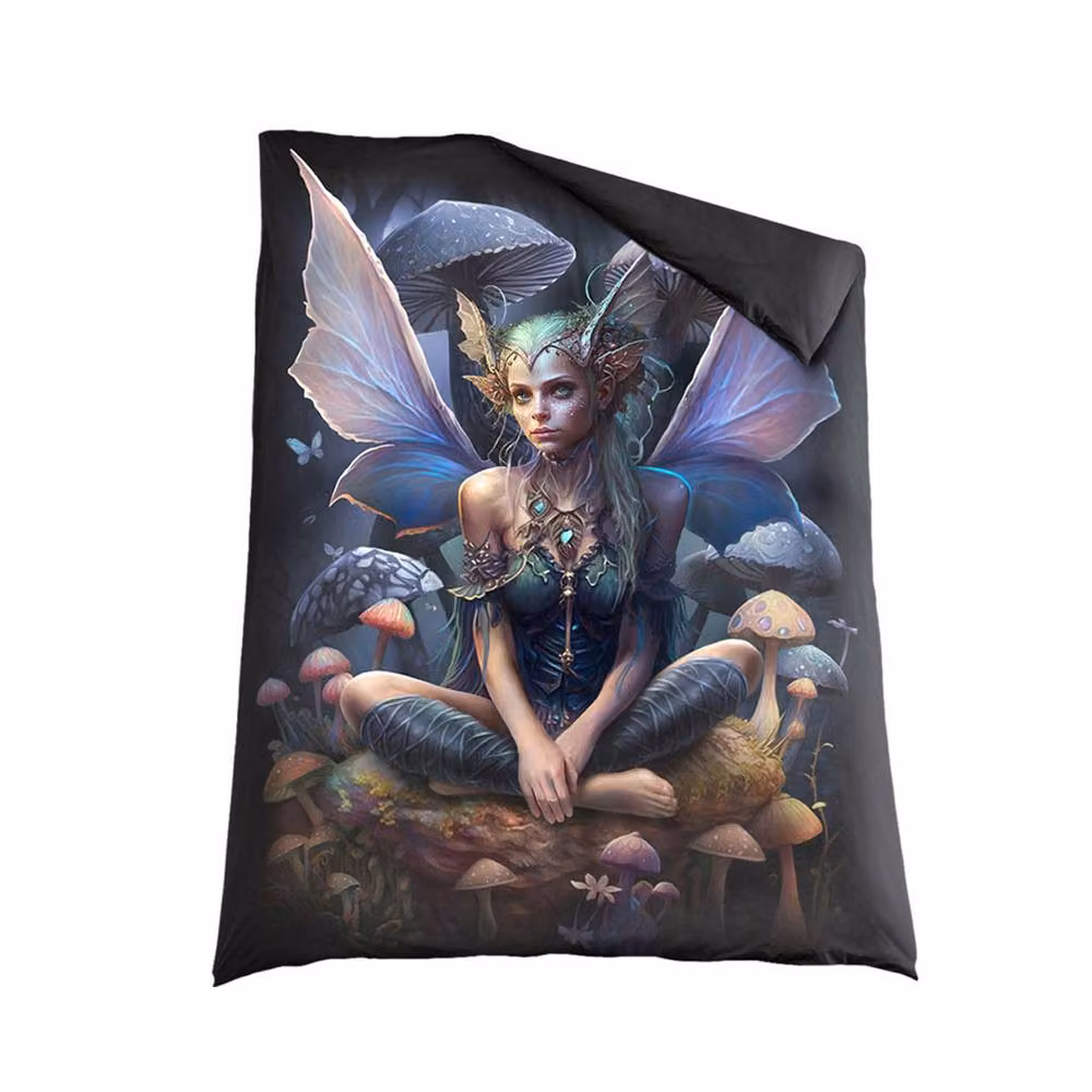 Spiral Magical Fairy Cotton Duvet Cover and Pillowcase Set in Black, Single, 90 x 200 cm – 2