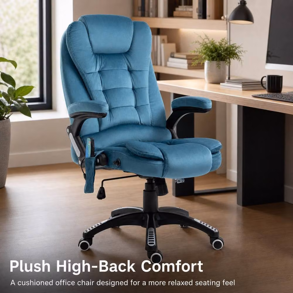STILVORA Blue Velvet Swivel Task Chair with Headrest and Armrests – 4