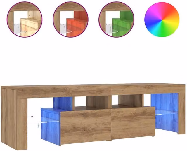 Berkfield Home Artisan Oak TV Cabinet with LED Lights in Brown, W: 140 cm, D: 40 cm, H: 36.5 cm