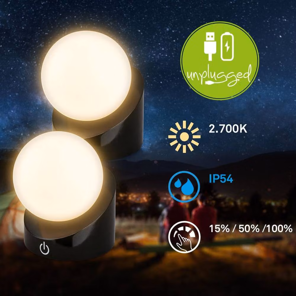 Briloner Black Mini LED Cordless Table Lamp with Dimmable Warm White Light and IP54 Rating – 2