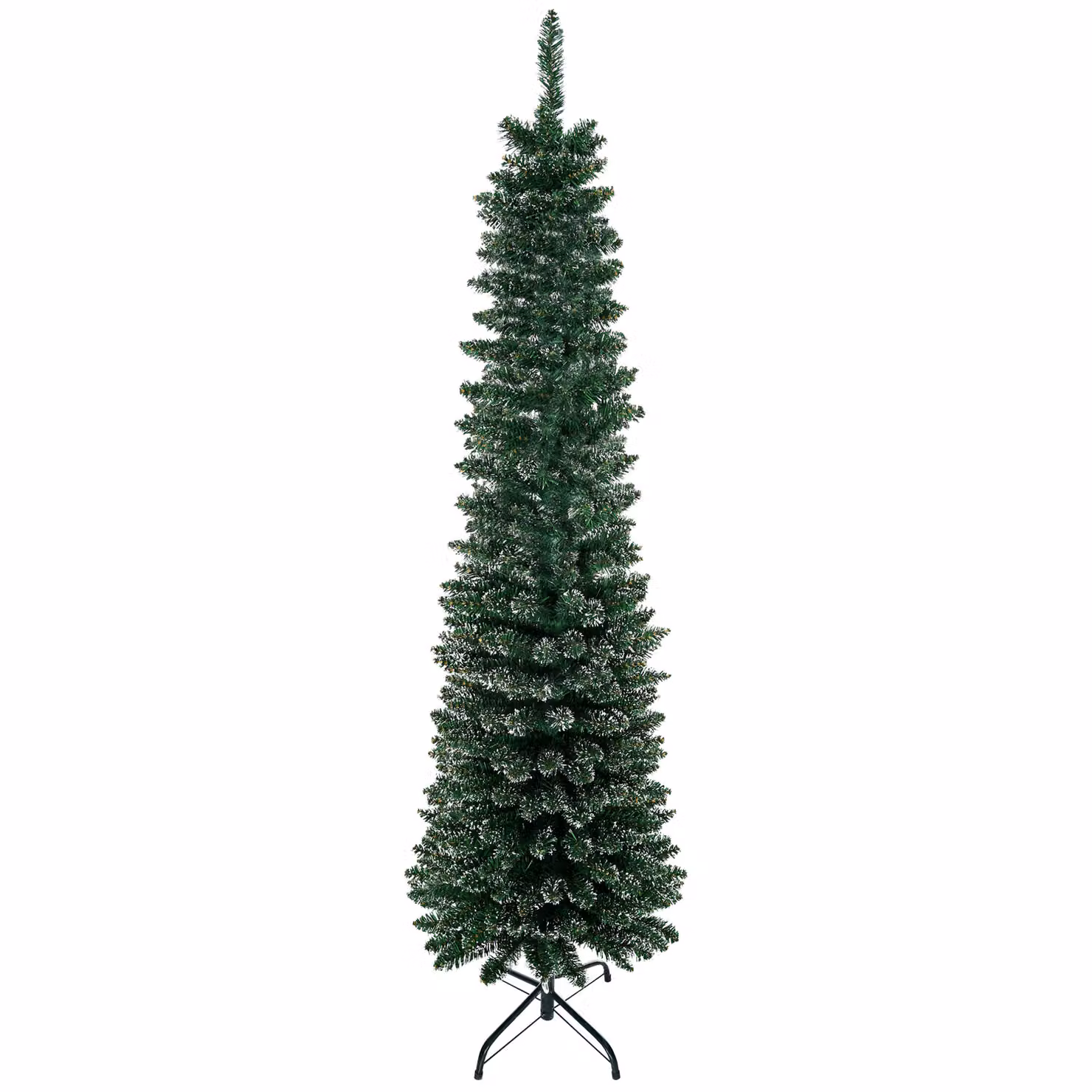 HOMCOM 5.5ft Artificial Snow Dipped Christmas Pencil Tree in Green and White with Black Stand – 6