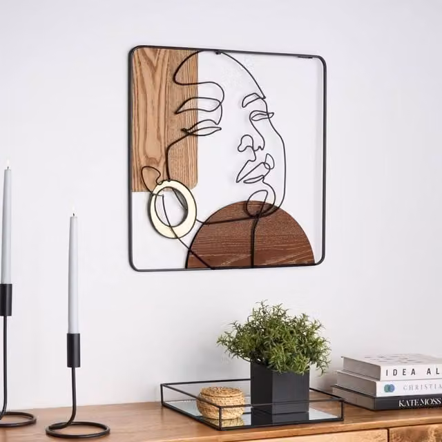Wyld and Coco Brown Minimalist Geometric Abstract Metal Wall Art, W: 50 cm, H: 50 cm